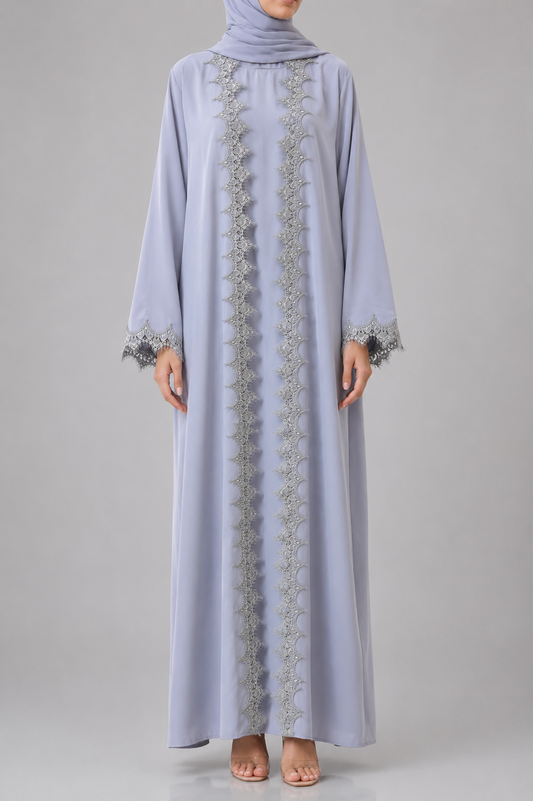 Ice Blue fancy lace abaya