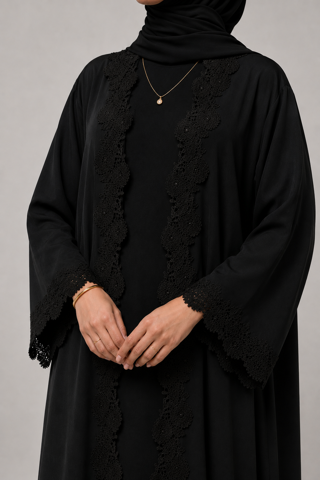 Black fancy Lace Abaya (04)