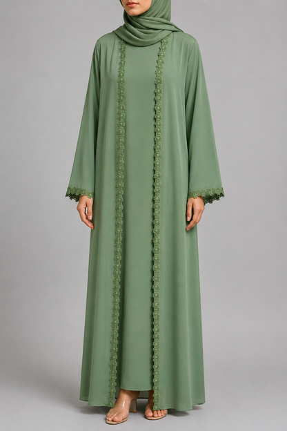 Green fancy lace abaya