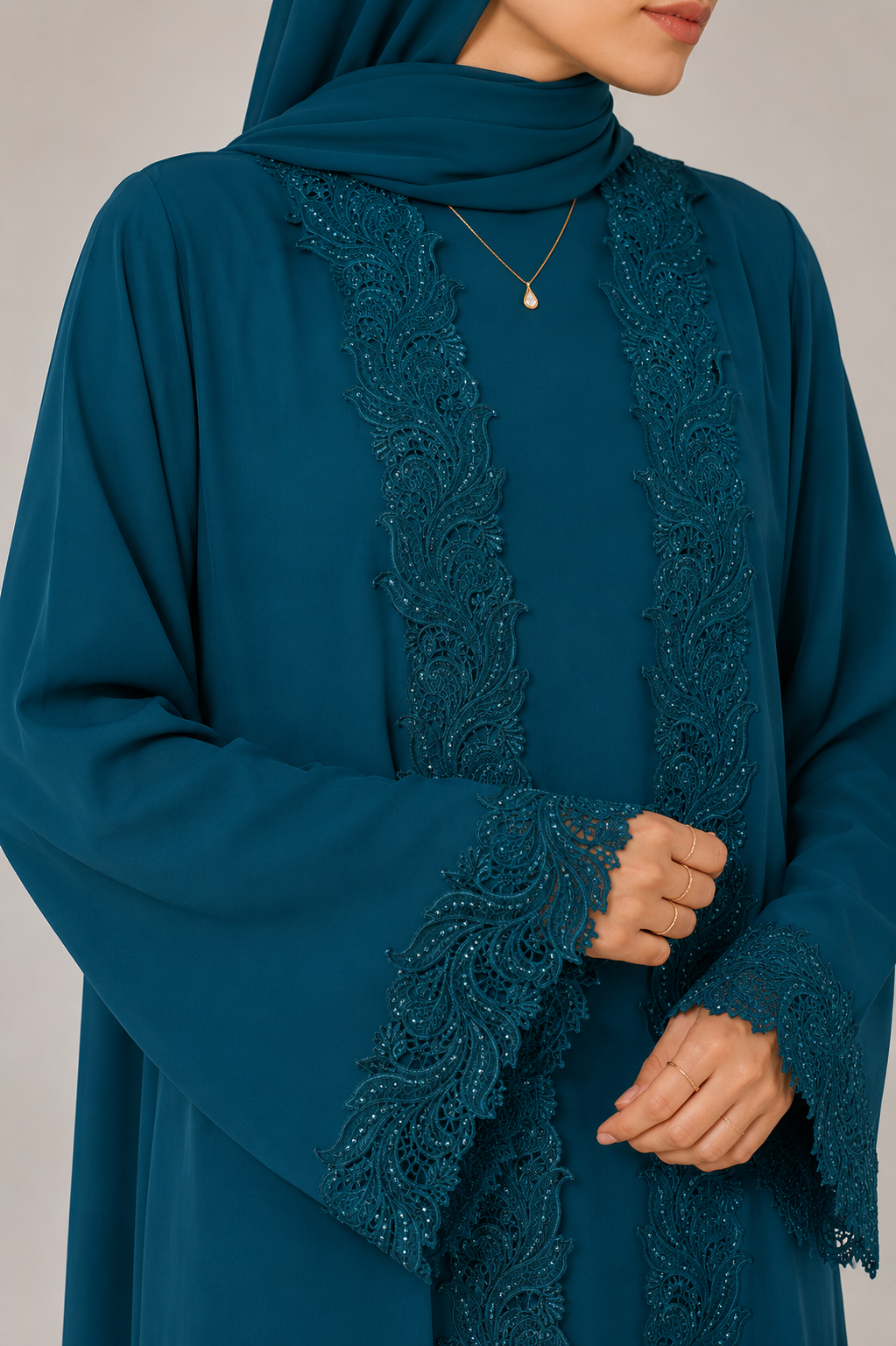Imperial Blue Moonlit Lace Abaya E12J