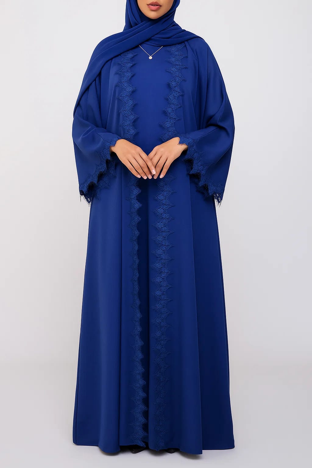 Blue fancy lace abaya
