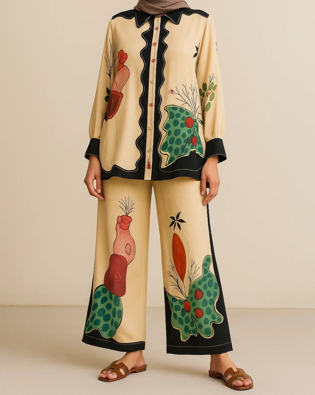Beige floral Coord Set