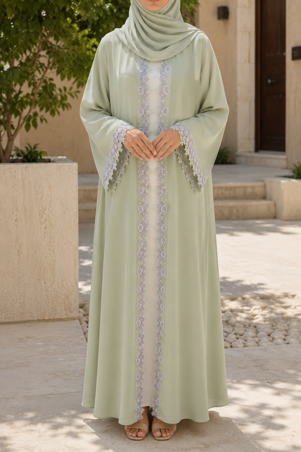 Celeste Mint lace abaya