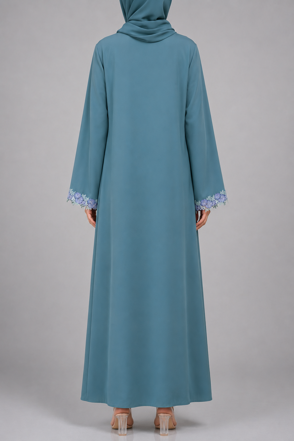 Seafoam teal fancy lace abaya