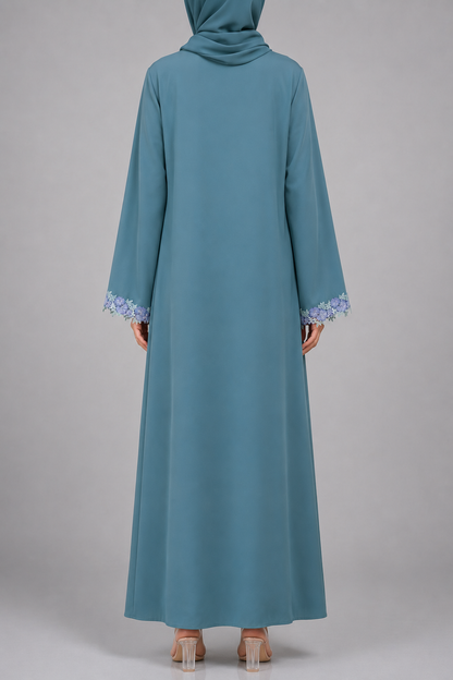 Seafoam teal fancy lace abaya