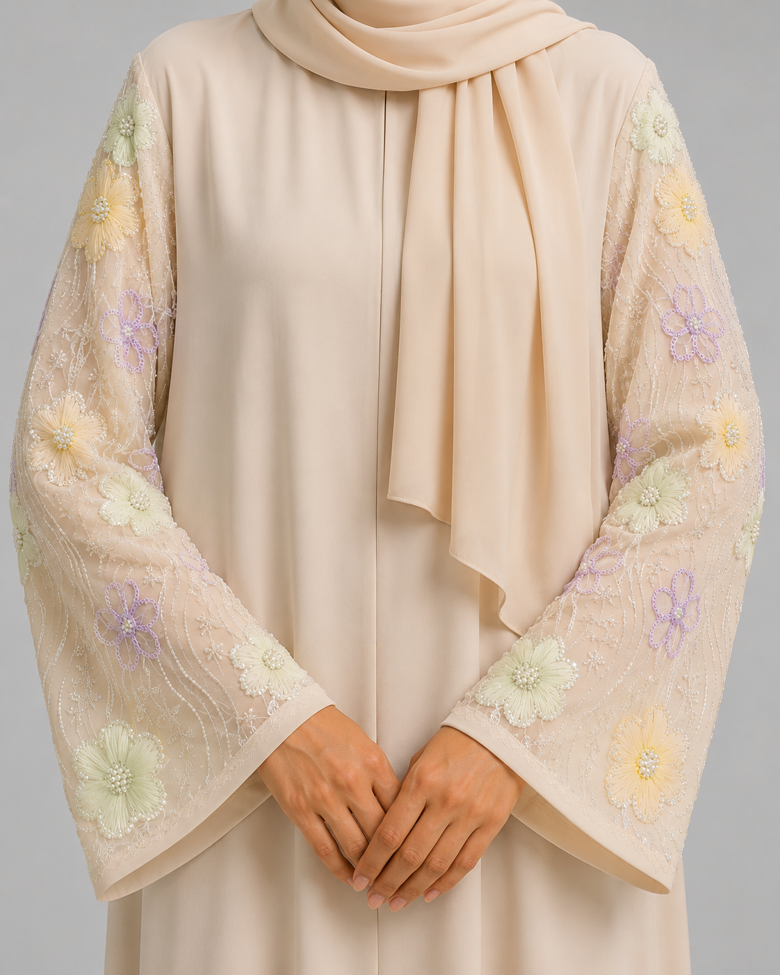 Beige Al Noor lace abaya