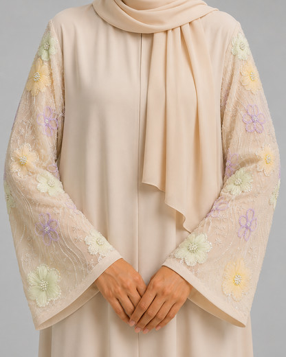 Beige Al Noor lace abaya