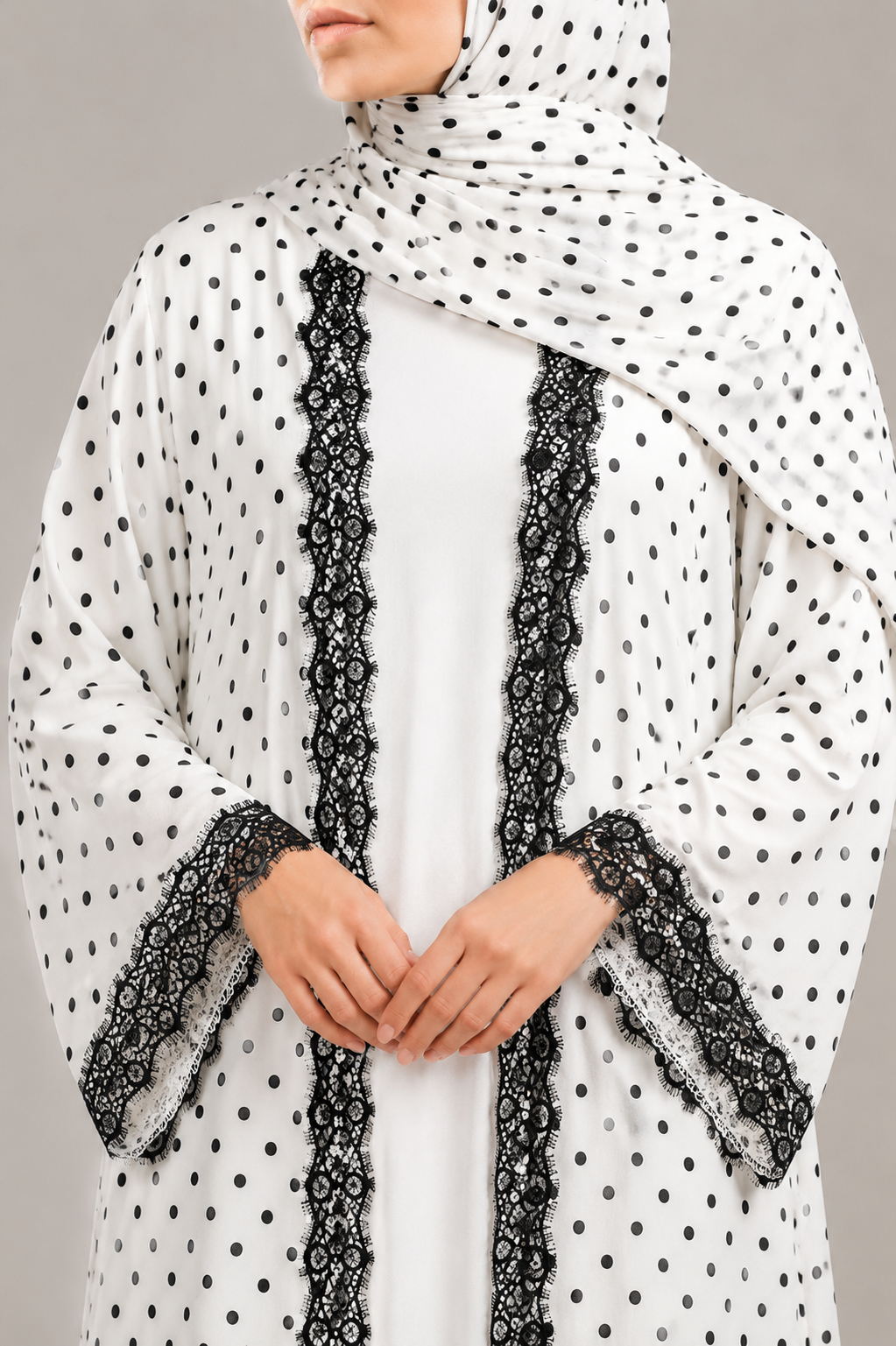 White Polka Abaya