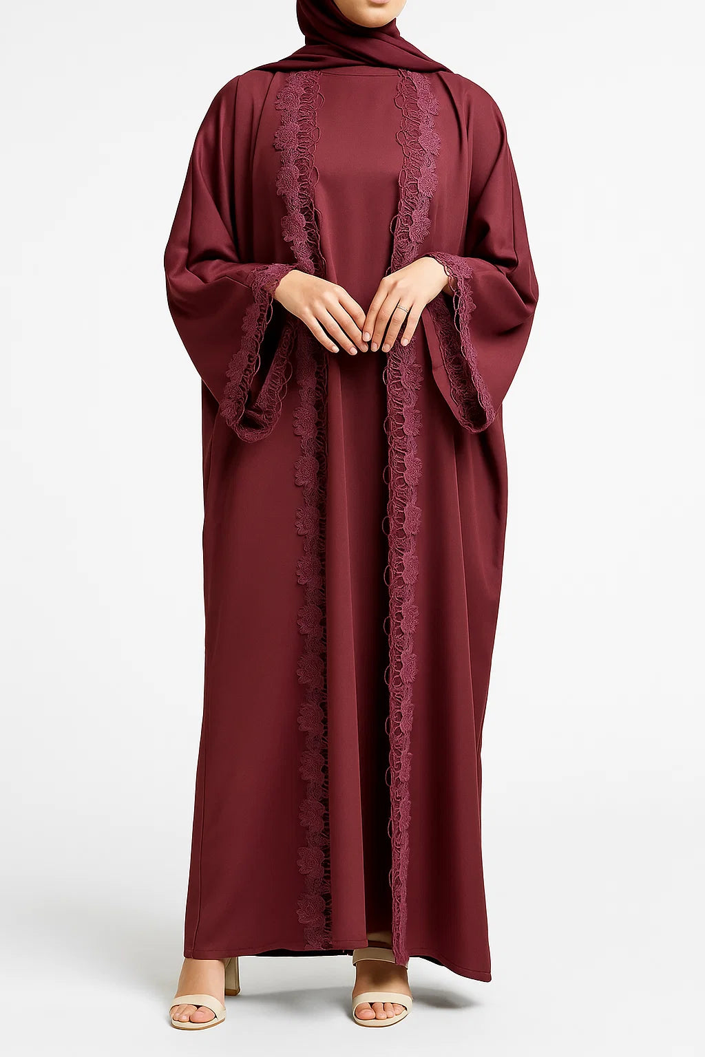 Red fancy lace abaya