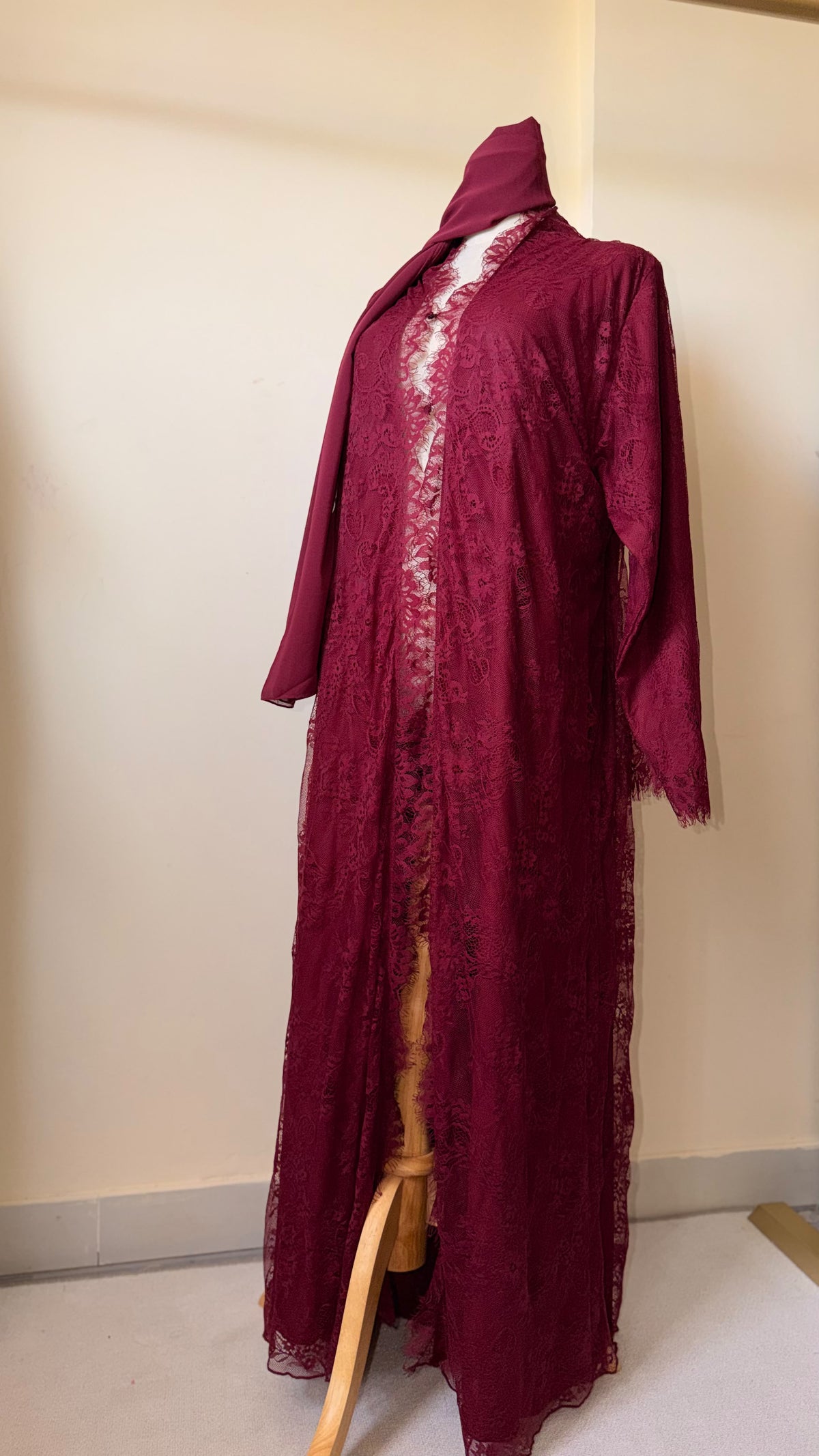 Burgundy Red Sheer abaya