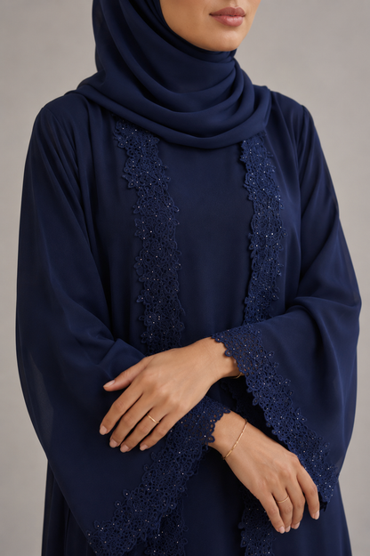 Navy Blue Ivora Lace Abaya