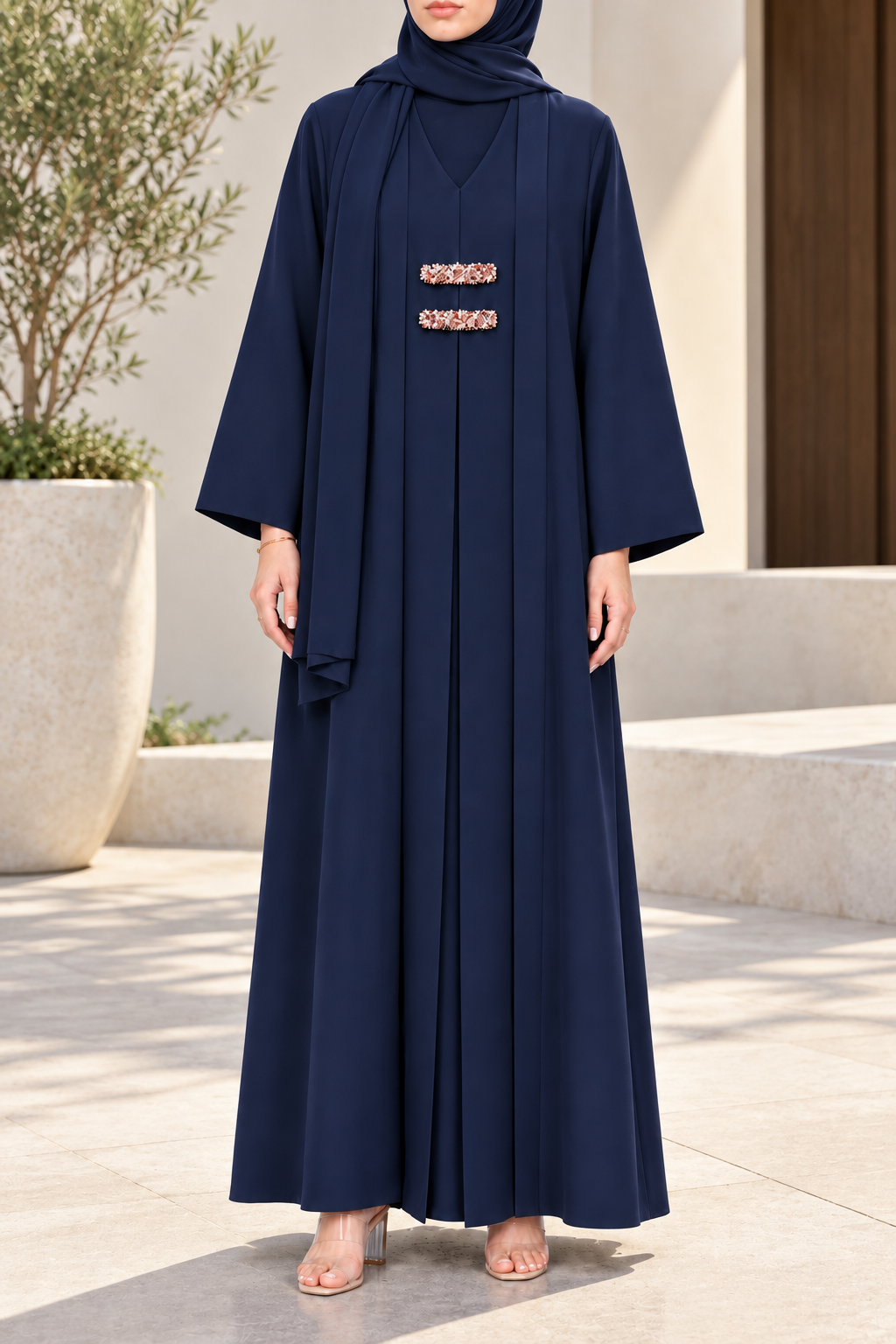 Navy Blue Barrette Abaya E13S