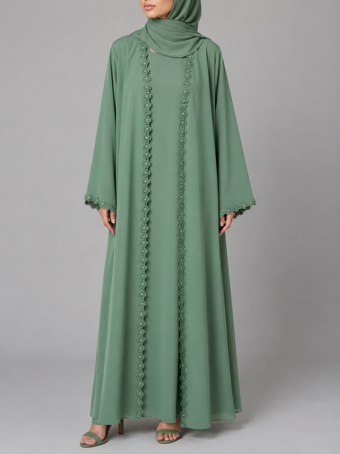 Green fancy lace abaya