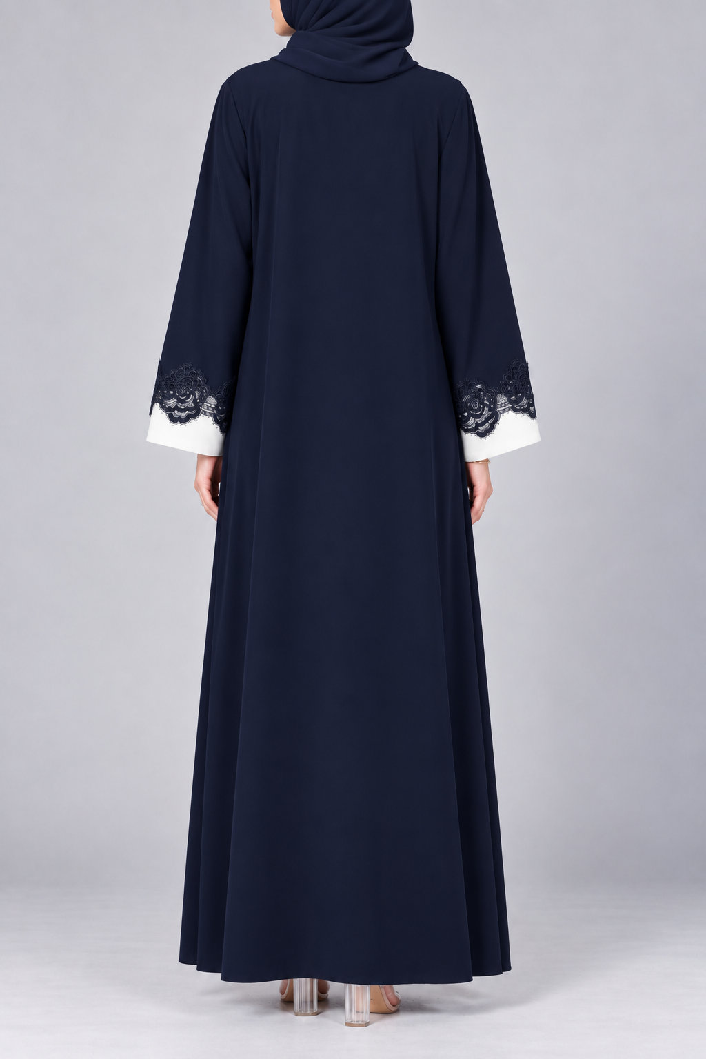Navy Blue Rosette Lace Abaya E13S