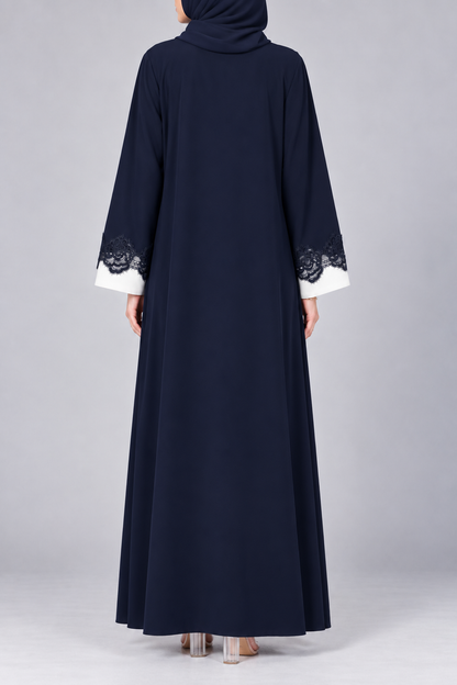 Navy Blue Rosette Lace Abaya E13S