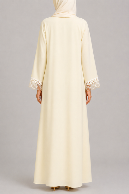 Butter yellow fancy lace abaya -A29J