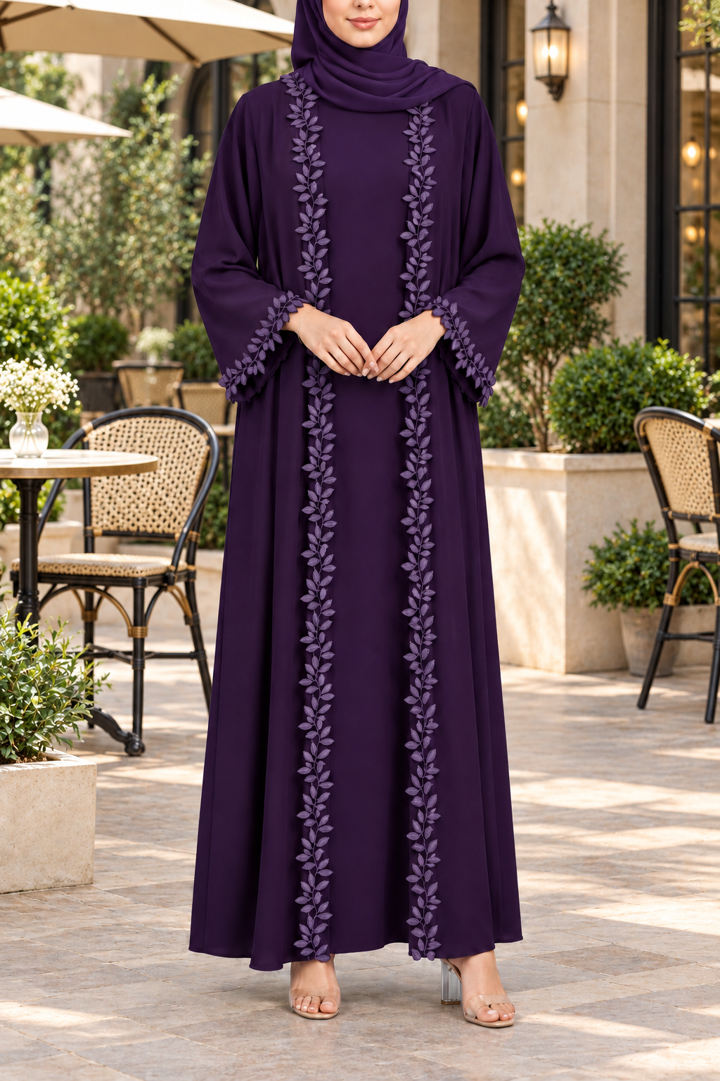 Purple fancy lace abaya