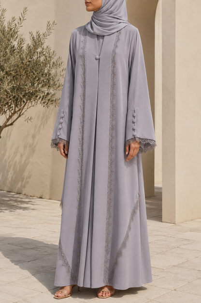 Dove Grey Symphony Lace Abaya