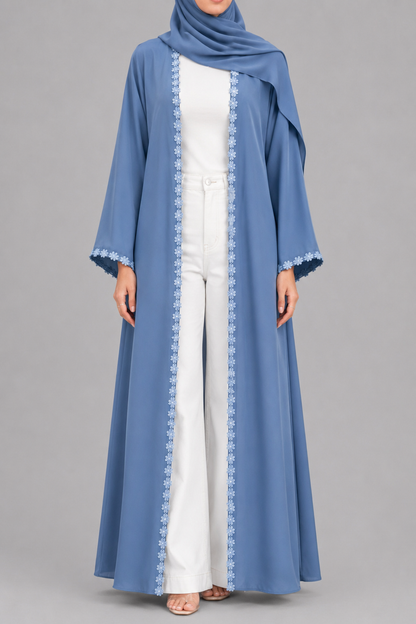 Slate blue fancy lace abaya