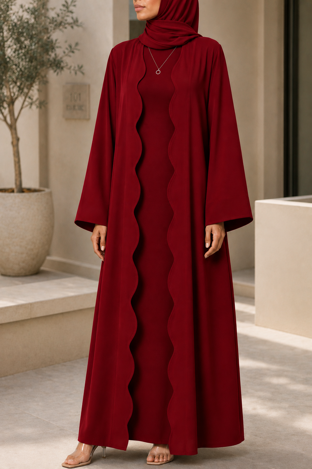 Cherry Red Wave Abaya