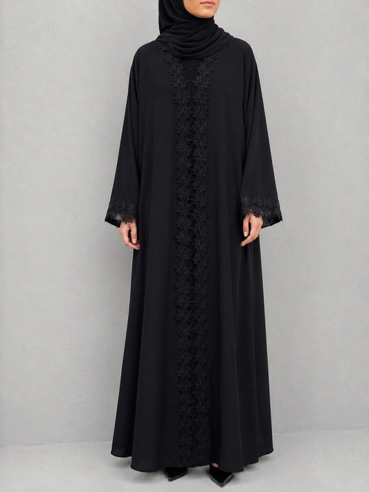 Obsidian Bloom lace abaya E19M