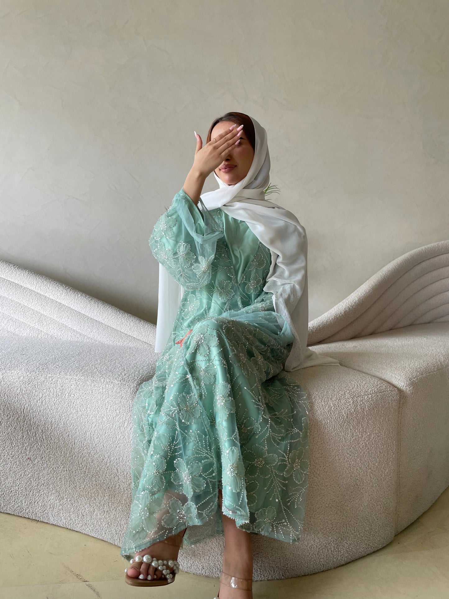 Pistachio Green Pearl Abaya