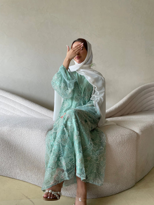 Pistachio Green Pearl Abaya