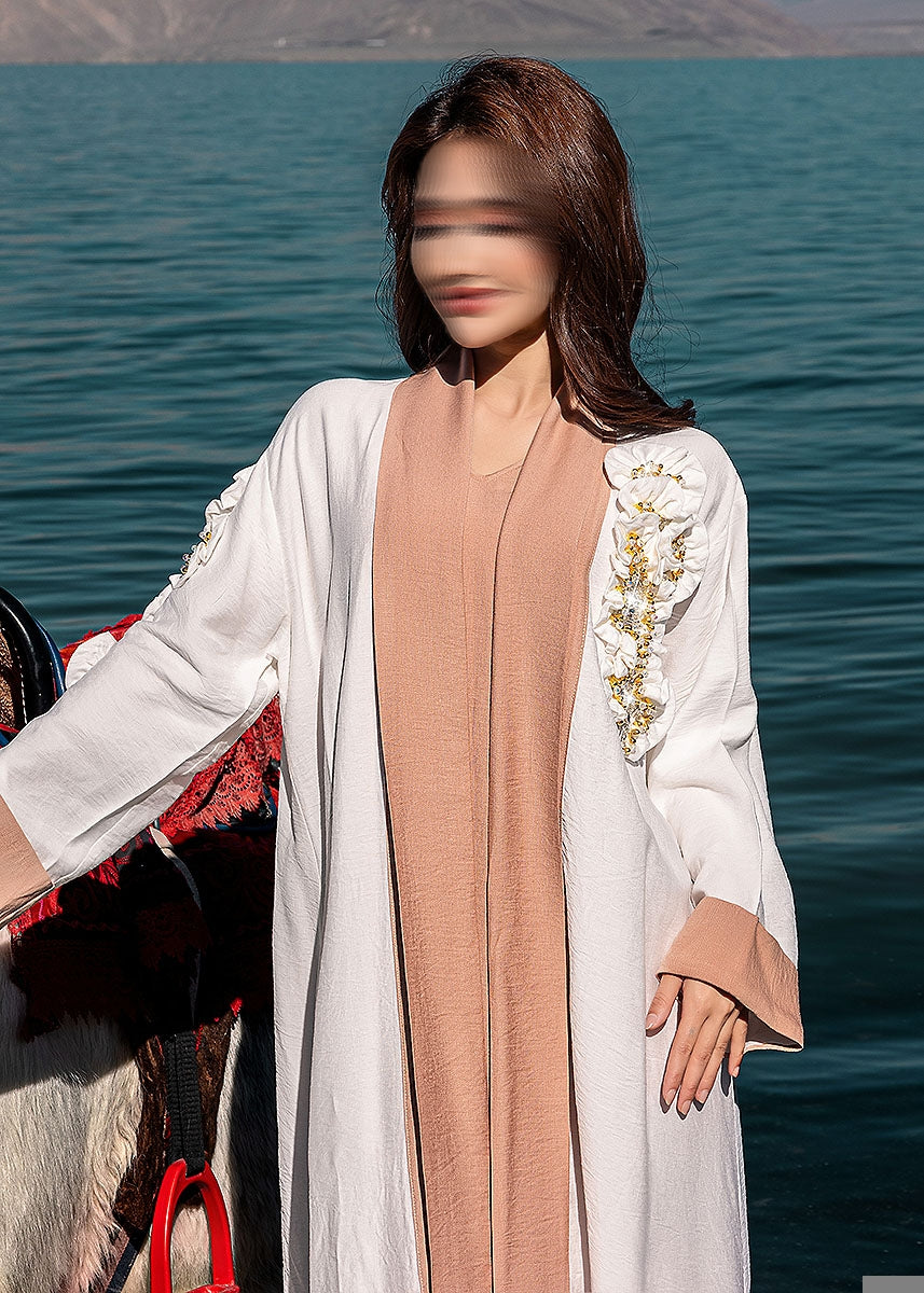 BA5198 White Oasis Pearl Abaya