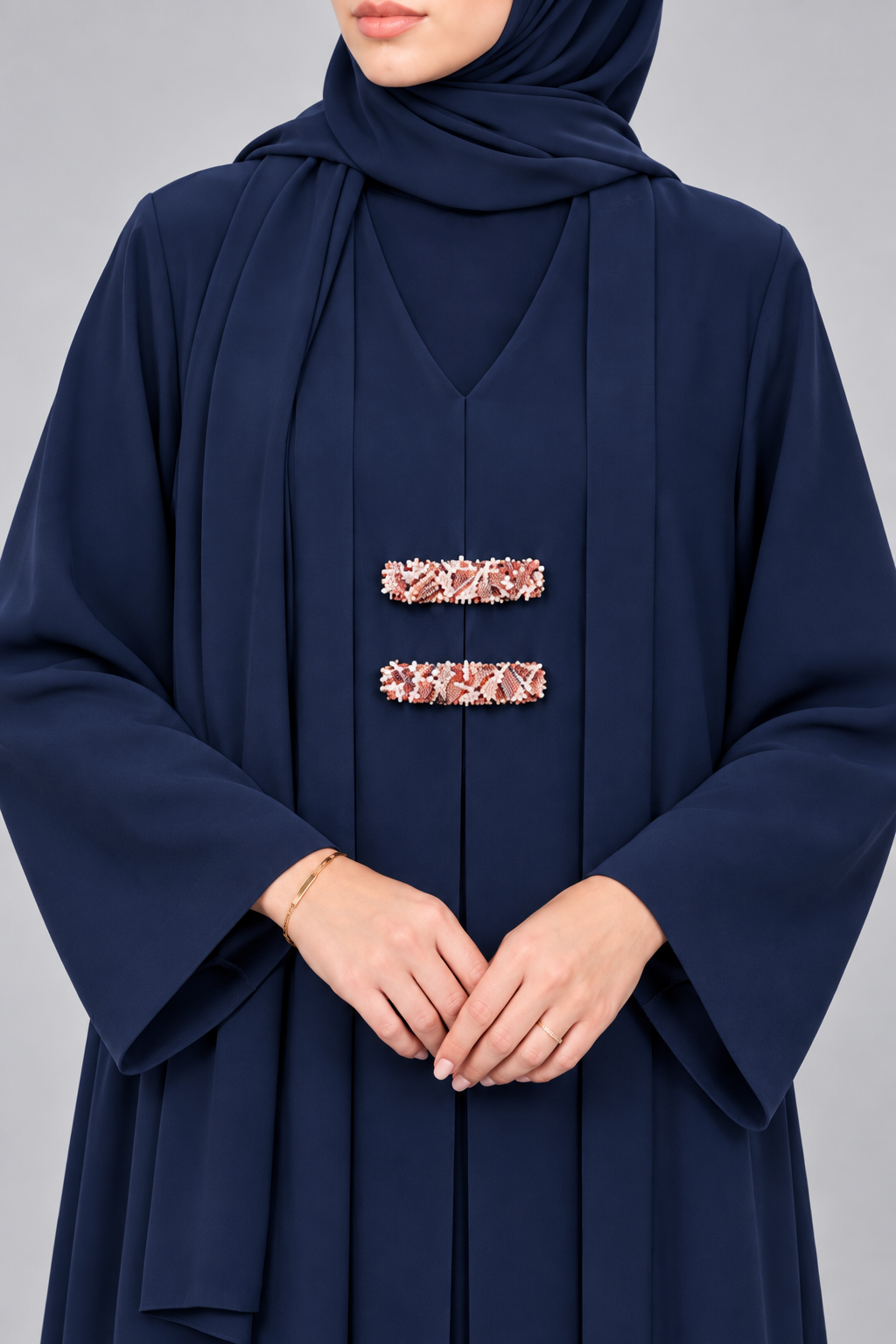 Navy Blue Barrette Abaya E13S