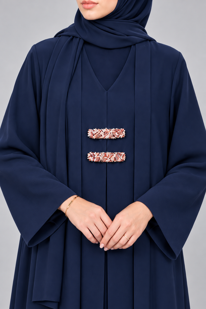 Navy Blue Barrette Abaya E13S