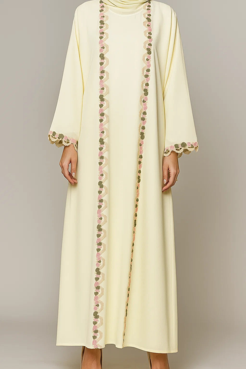 Butter floral lace abaya