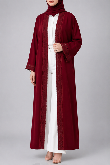 Maroon Fancy Lace Abaya (02)