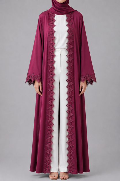Maroon fancy lace abaya