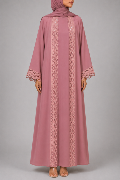 Tea pink lace abaya