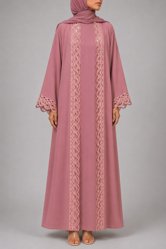 Tea pink lace abaya