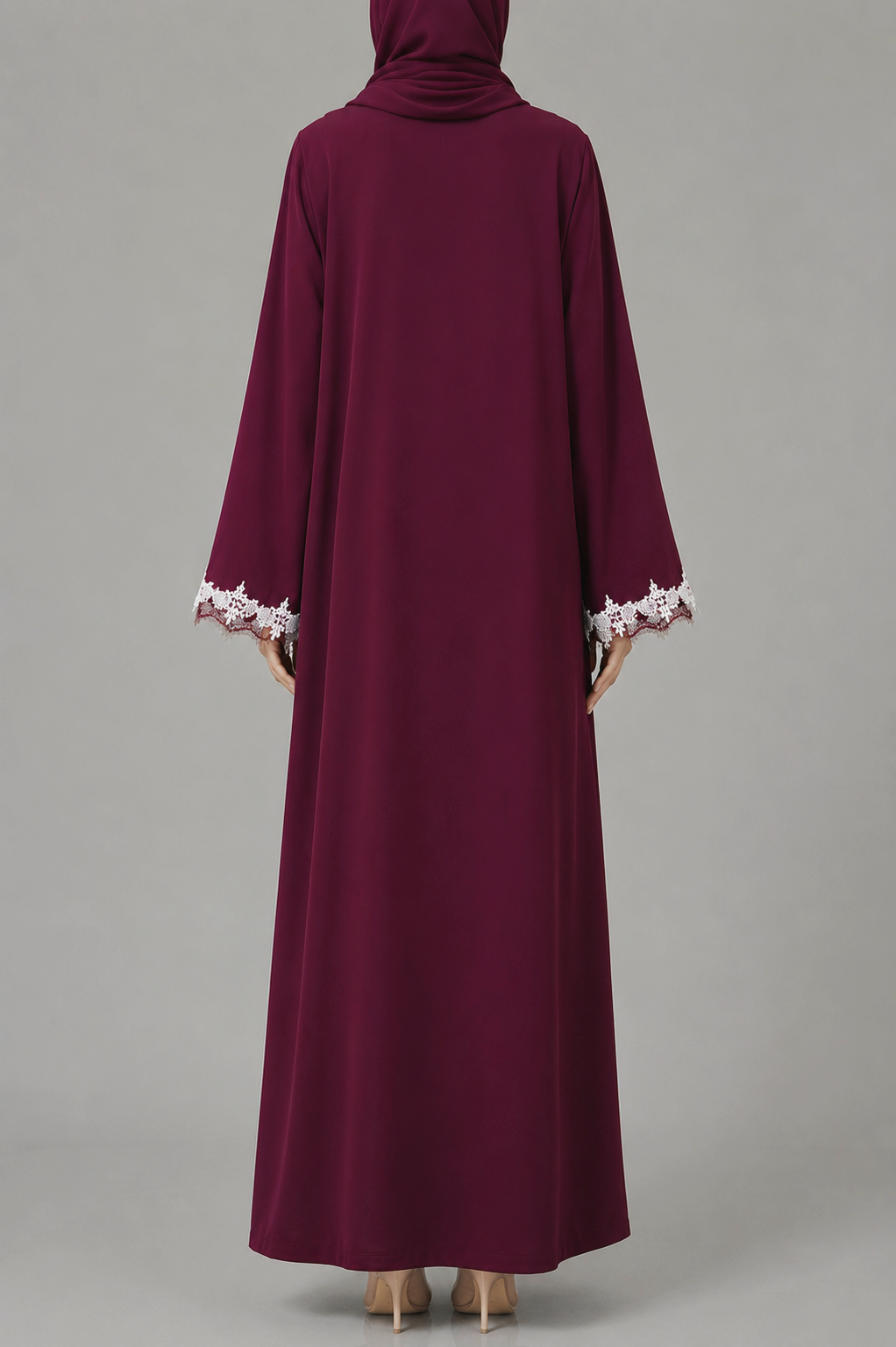 Deep wine Fancy Lace Abaya (03)
