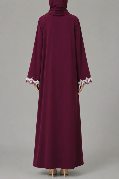 Deep wine Fancy Lace Abaya (03)