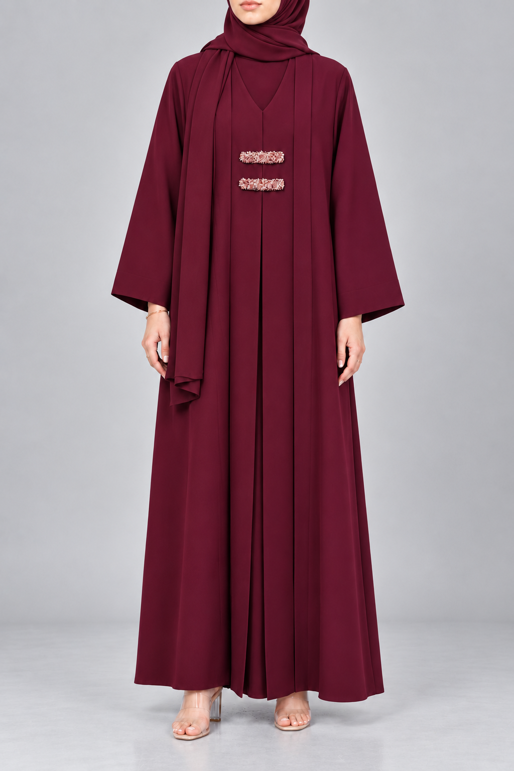 Maroon Barrette Abaya E13S