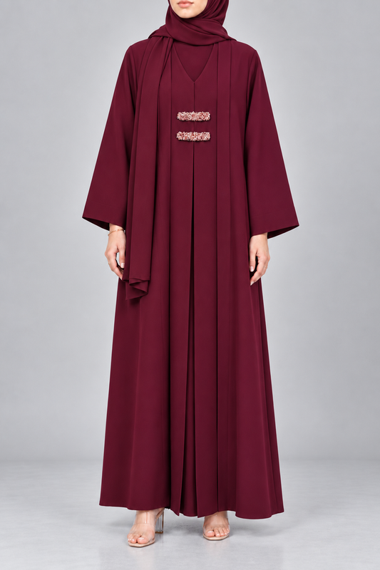 Maroon Barrette Abaya E13S