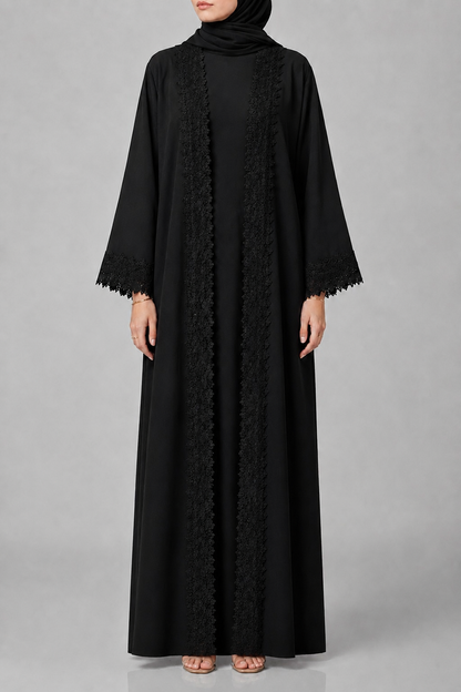 Black Ethereal Lace Abaya