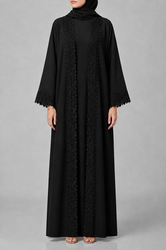 Black Ethereal Lace Abaya