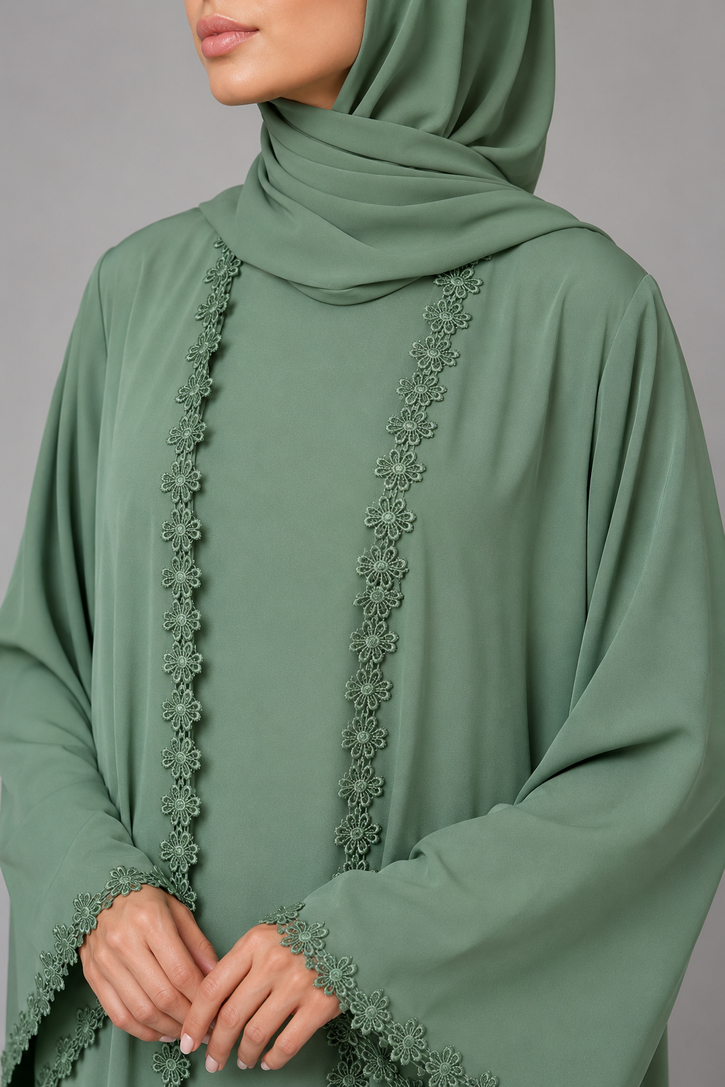 Green fancy lace abaya