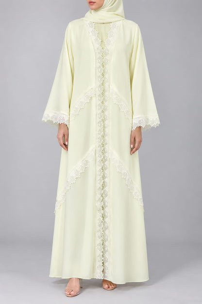 Butter-Yellow Phyllome Lace Abaya E13S