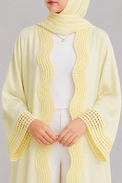 Butter yellow lace abaya