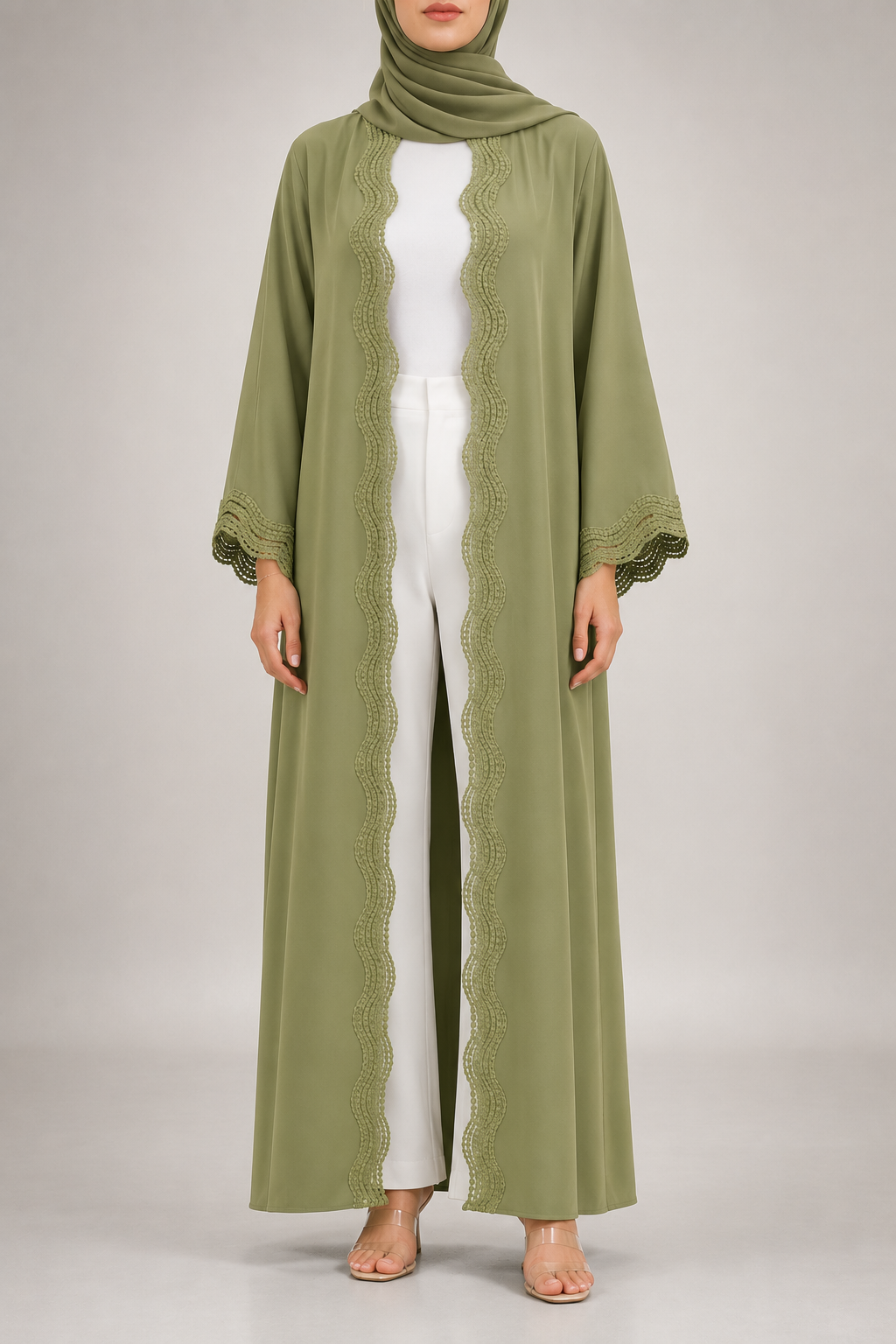 Pistachio lace abaya