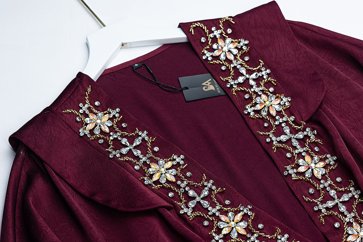 BA6019 Burgundy Solitaire Abaya