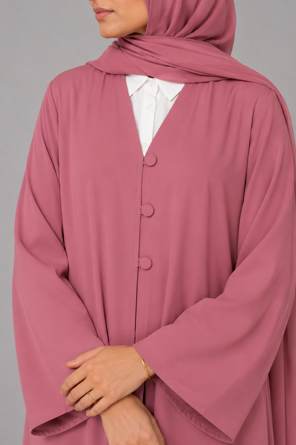 Mauve pink button abaya
