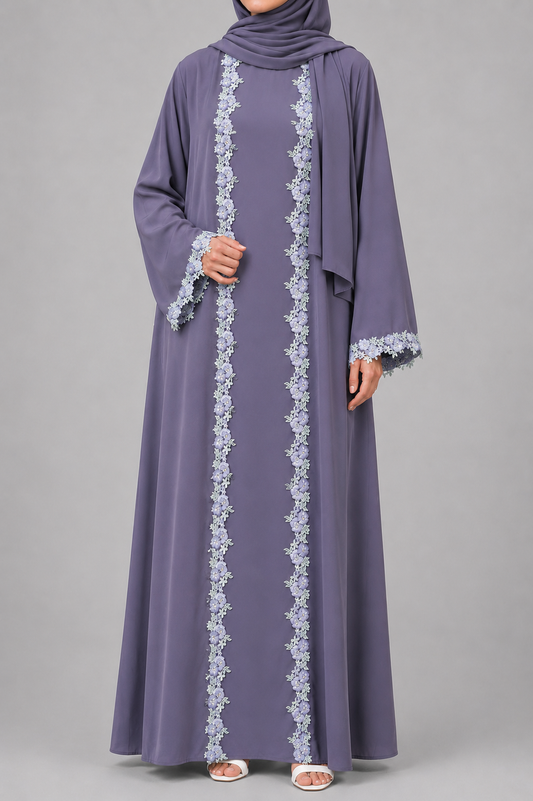 Smoky Mauve fancy lace abaya