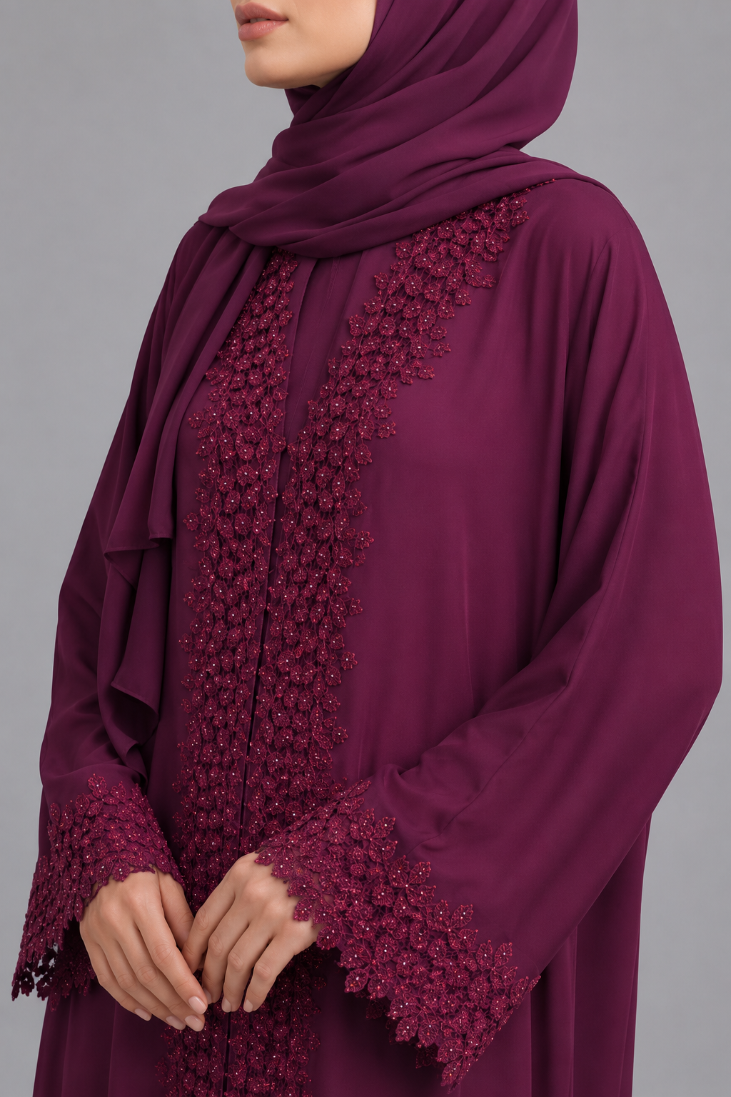 Maroon Ethereal Lace Abaya