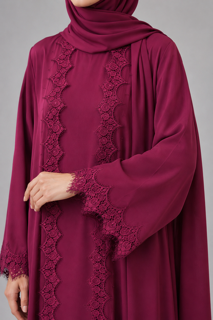 Maroon fancy lace abaya